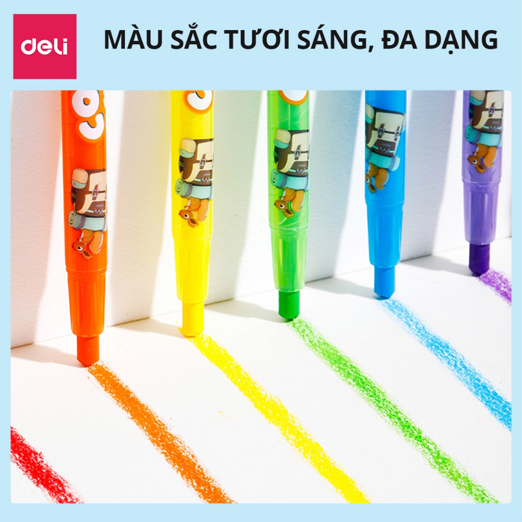 [TRỢ GIÁ] Bút Sáp Vặn Gấu Con Deli 12/24 Màu Sáp Tươi Sáng Lên Màu Chuẩn An Toàn Cho Trẻ Nhỏ Học Sinh Tô Vẽ Tranh