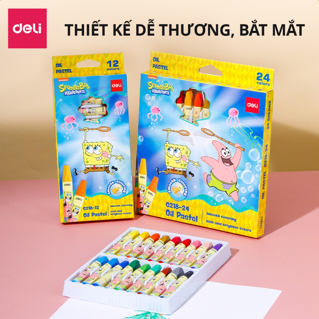 Bút Sáp Màu Dầu Bọt Biển Dễ Thương Deli - 12/18/24 Màu Tươi Sáng An Toàn Siêu Mịn Tô Màu Vẽ Tranh Mỹ Thuật - EC218