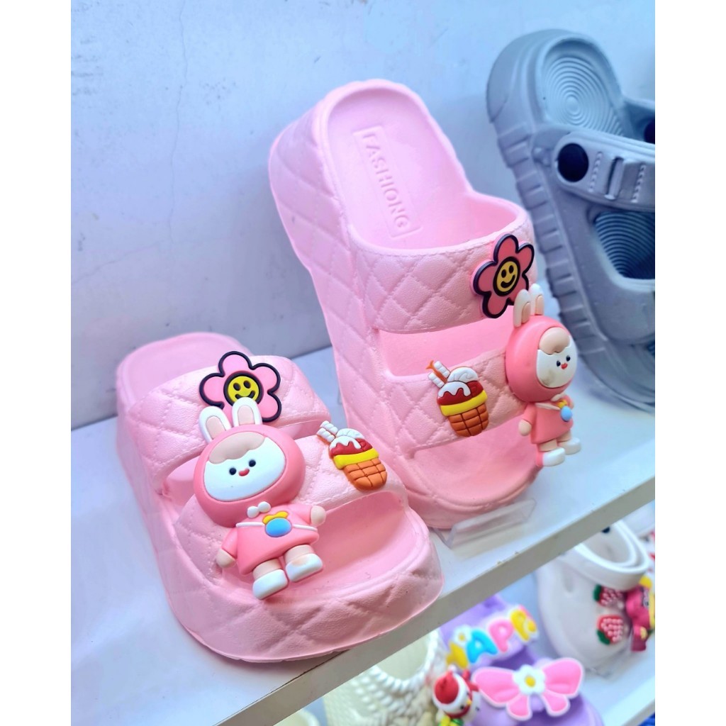 Dép bánh mì cho bé gái hình thỏ hoa mai siêu dễ thương, dép 2 quai chống nước đế cao siêu nhẹ và mềm