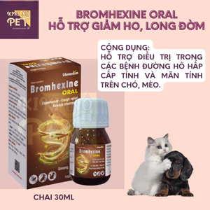 Bromhexine Oral Chai 30ML Chứa Tinh Chất Nhân Sâm, Cam Thảo Giúp Long Đờm, Giảm Ho Dành Cho Chó Mèo - KIKINO