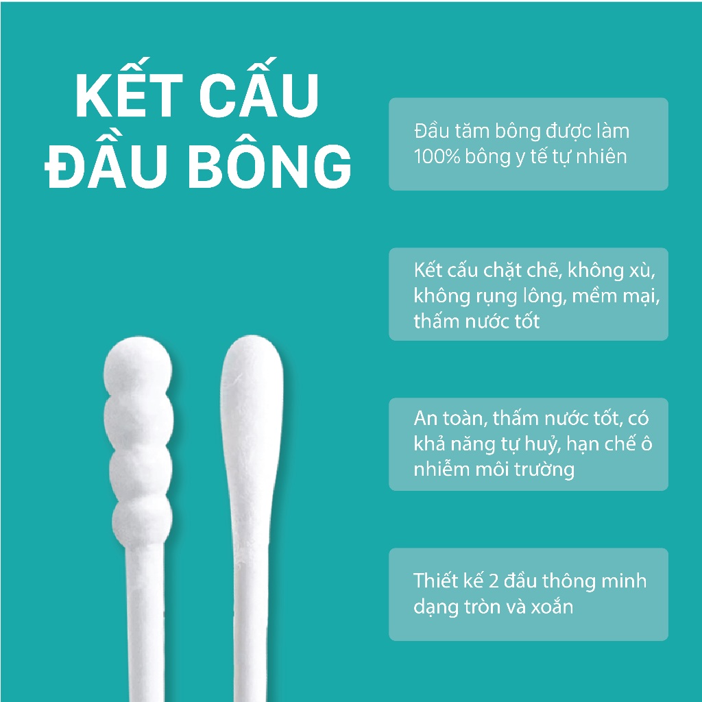 [COMBO 4] Tăm Bông Niva AZ3 Túi 200 Que Thân Nhựa Kháng Khuẩn Chuyên Dùng Vệ Sinh Tai, Trang Điểm