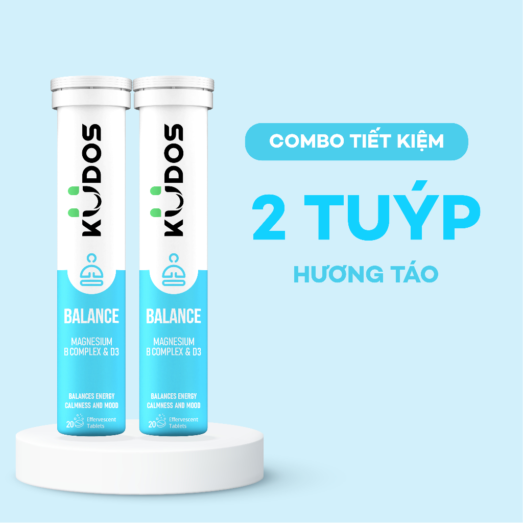 Combo 2 Tuýp TPBVSK Viên sủi KUDOS BALANCE bổ sung Magie và vitamin B1, B2, B6, B12, D3 (20 viên/tuýp)