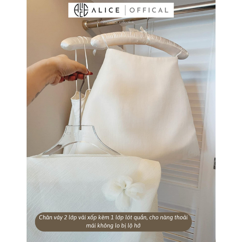 Set Áo Kiểu Nữ Kèm Chân Váy Thiết Kế Tiểu Thư ALICE Gồm 3 Món Chân Váy 2 Lớp, Cổ Thuyền Đính Hoa Kèm Áo Lụa 2 Dây S547