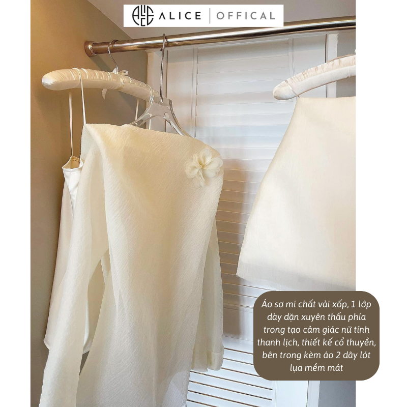 Set Áo Kiểu Nữ Kèm Chân Váy Thiết Kế Tiểu Thư ALICE Gồm 3 Món Chân Váy 2 Lớp, Cổ Thuyền Đính Hoa Kèm Áo Lụa 2 Dây S547