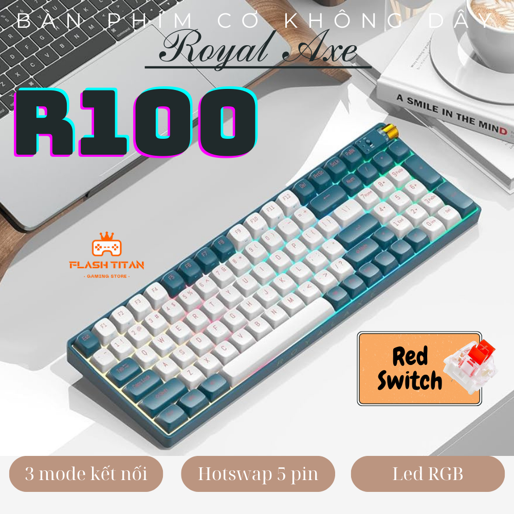 Bàn phím cơ không dây Royal Axe R68 - Hotswap 5 pin - 3 Mode kết nối ...