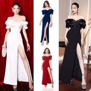 Đầm Dạ hội trễ vai xếp ly phồng cao cấp TẶNG KÈM HOA TAI THỜI TRANG
