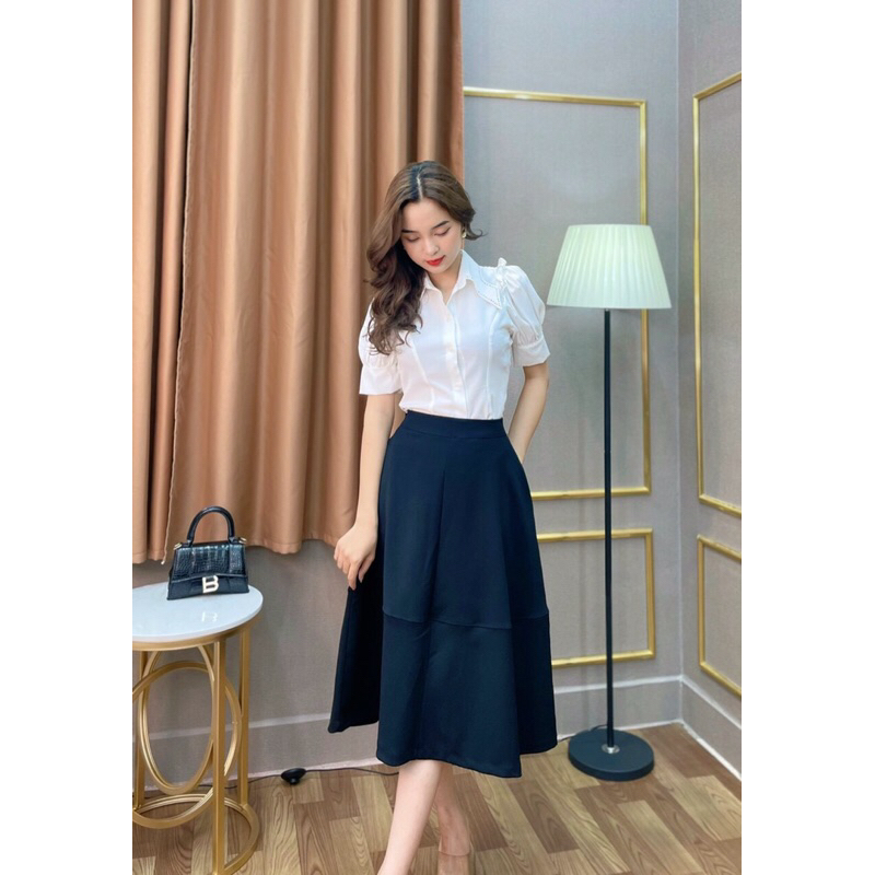 Ảnh Chân váy xoè công sở SEFA 2 túi dáng dài basic màu đen và be có bigsize đến 65kg 1