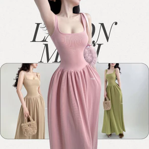 LAYON - Đầm Maxi dài cổ chữ U chất thun gân dày dặn cao cấp, 2 túi sườn tiện dụng