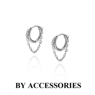Bông tai nữ unisex titan tròn phối xích vòng cung không gỉ WE2410 BY ACCESSORIES