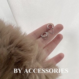 Bông tai nữ unisex titan tròn phối xích vòng cung không gỉ WE2410 BY ACCESSORIES
