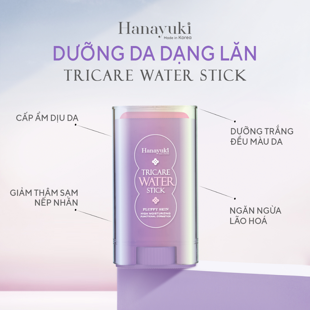 Ảnh Kem Dưỡng Trắng Da Hanayuki Chính Hãng, Lăn Dưỡng Da Hanayuki Tricare Water Stick Plumb Skin Cấp Ẩm Ngừa Lão Hoá 20g 2