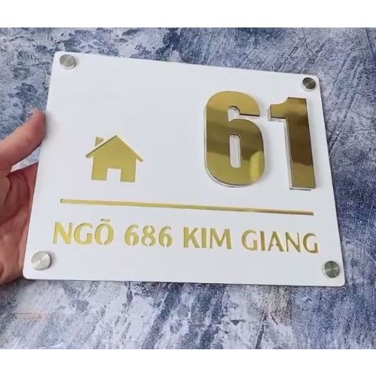 Bảng số nhà alu vàng gương,mica trắng số nổi cao cấp. bảng số nhà thiết kế theo yêu cầu