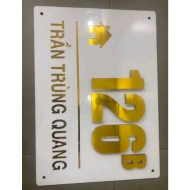 Bảng số nhà alu vàng gương,mica trắng số nổi cao cấp. bảng số nhà thiết kế theo yêu cầu