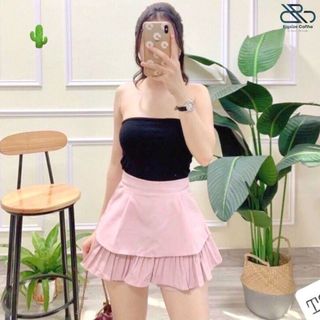 Chân Váy Xếp Ly 2 Tầng Bigsize Ngắn Túi Hai Bên Có Quần Bảo Hộ Khóa Kéo Vải Xoa CV2T