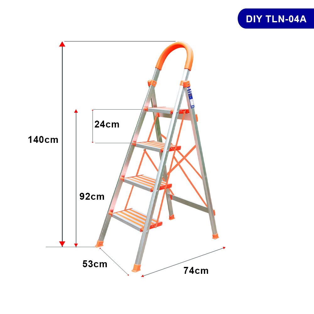 Thang nhôm ghế 4 bậc DIY TLN-04A bản bậc rộng, chiều cao sử dụng 92cm