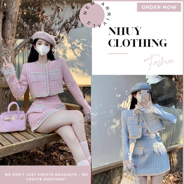 (HANG ORDER )Set Dạ Tweed Tua Rua áo khoác bên ngoài Dạ Crop Kèm phần chân váy Chữ A Hai Màu NY12