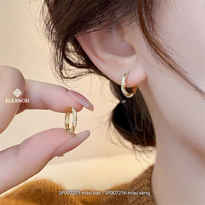 Bông tai nữ chuôi bạc 925 Eleanor Accessories dáng tròn viền xoắn đính đá phụ kiện trang sức 7255
