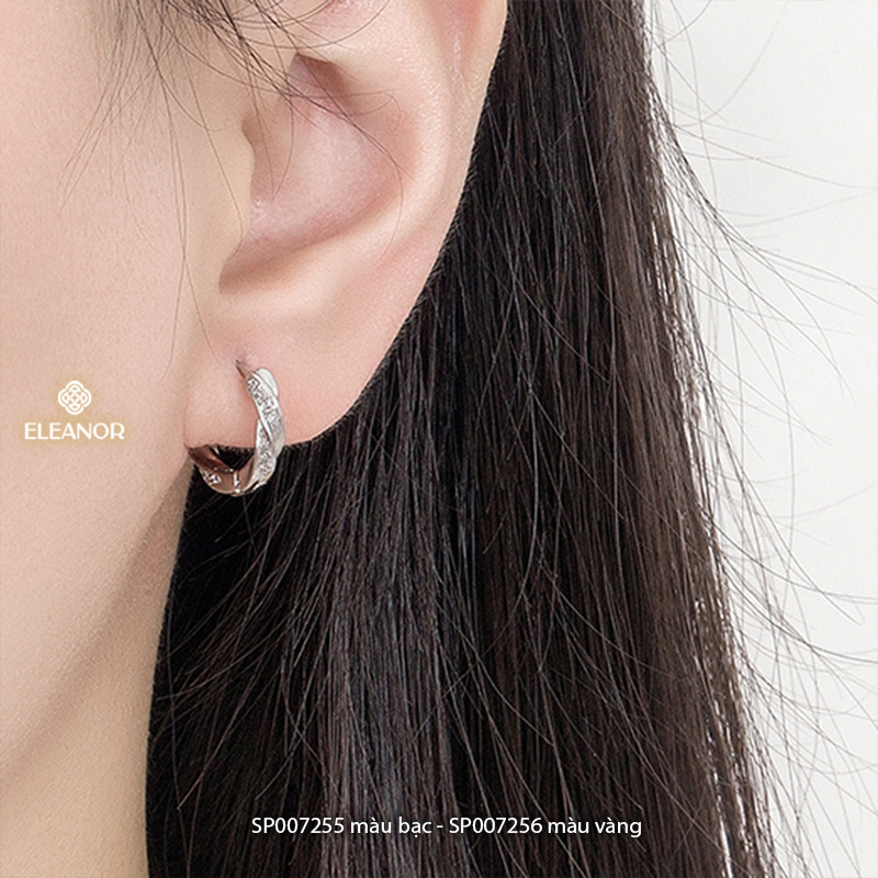 Bông tai nữ chuôi bạc 925 Eleanor Accessories dáng tròn viền xoắn đính đá phụ kiện trang sức 7255