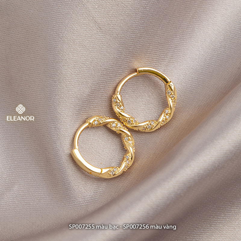 Bông tai nữ chuôi bạc 925 Eleanor Accessories dáng tròn viền xoắn đính đá phụ kiện trang sức 7255