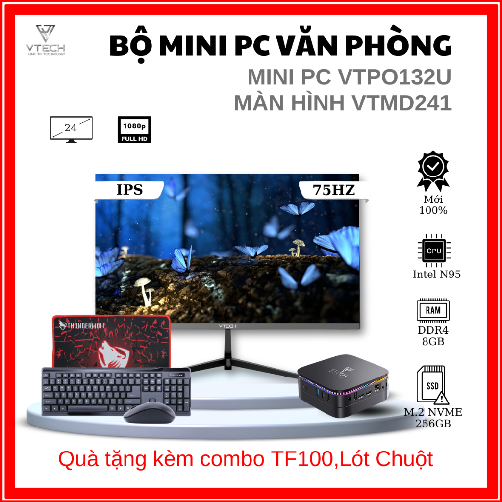 Máy tính pc Vtech full bộ VTPO132U -CPU Intel N95 thế hệ 12, Ram DDR4 ...