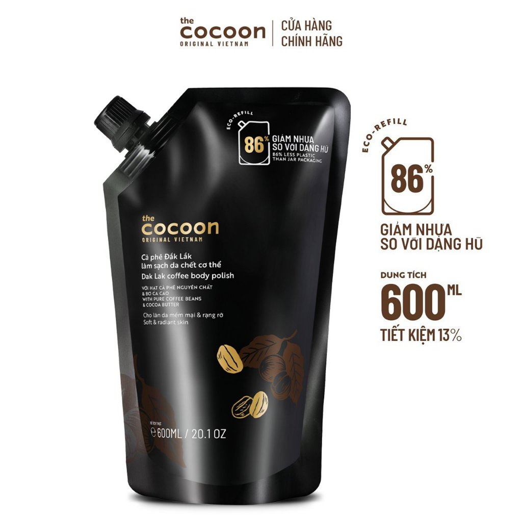 [MUA 2 GIẢM 45%] Combo 2 túi Refill - Cà phê Đắk Lắk làm sạch da chết cơ thể Cocoon 600ml