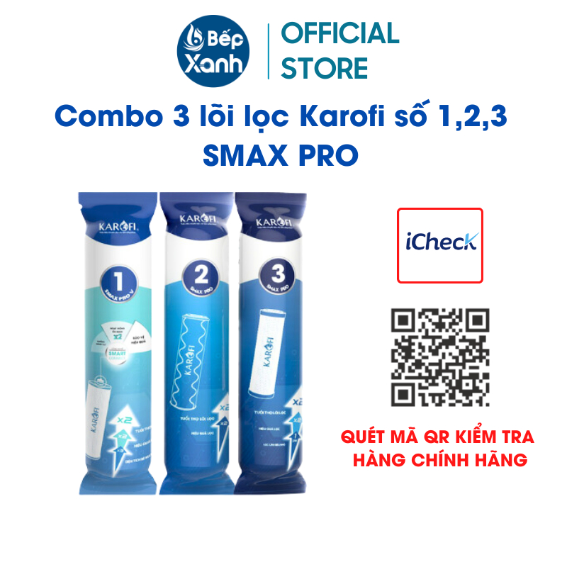 Ảnh Bộ lõi lọc Karofi 1,2,3 SMAX PRO - Hàng chính hãng, lắp được cho các máy lọc RO có 3 cốc lọc thô 10 inch 2