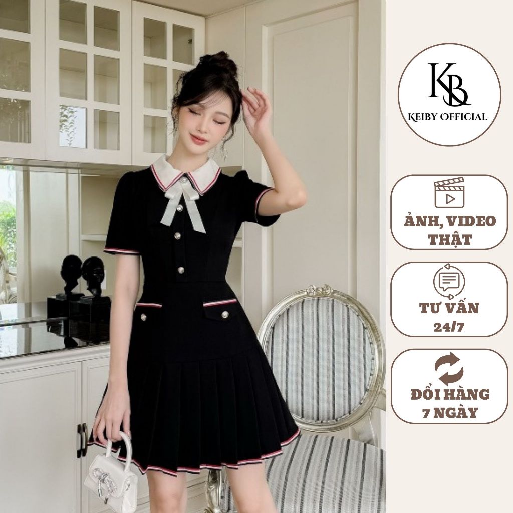 Đầm Nữ Liền Xếp Ly KALOE Cổ Bẻ Kèm Nơ Trắng Trẻ Trung Năng Động SET06 | BigBuy360 - bigbuy360.vn