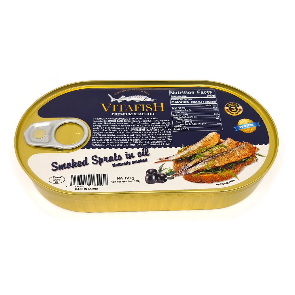 Cá Trích Hun Khói Ngâm Dầu Đóng Hộp Hiệu Vitafish Loại Premium 190g