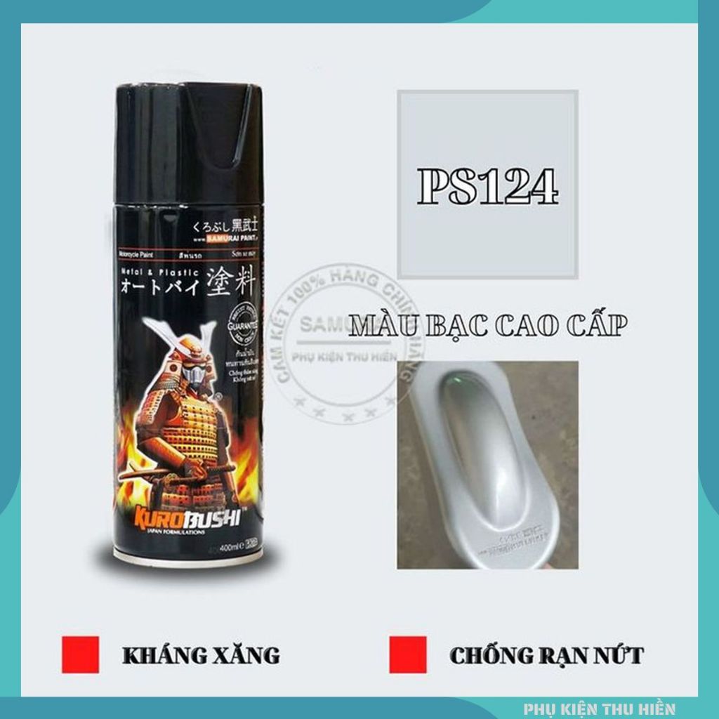 Sơn Xịt Samurai màu bạc cap cấp PS124 chuyên dùng cho xe máy chống cháy ...