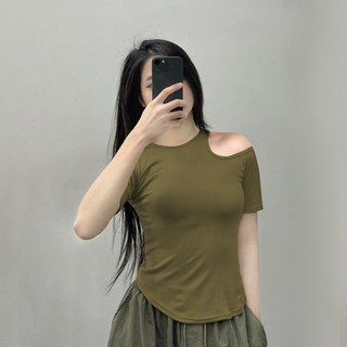 Áo Thun Cộc Tay nữ Khoét Vai Gladimax F89, Áo Hở Vai cá tính, chất thun cotton mềm mại
