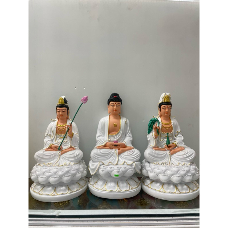 Bộ Tây Phương Tam Thánh, Tam Thế Phật, A Di Đà, Quan Âm, Đại Thế Chí chất liệu poly cao 30cm🌼🌼