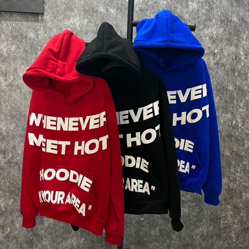 Áo Hoodie Whenever In Nổi 3D Form Rộng Dành Cho Nam Nữ phong cách hàn quốc nỉ pe nón 2 lớp dày dặn SSL