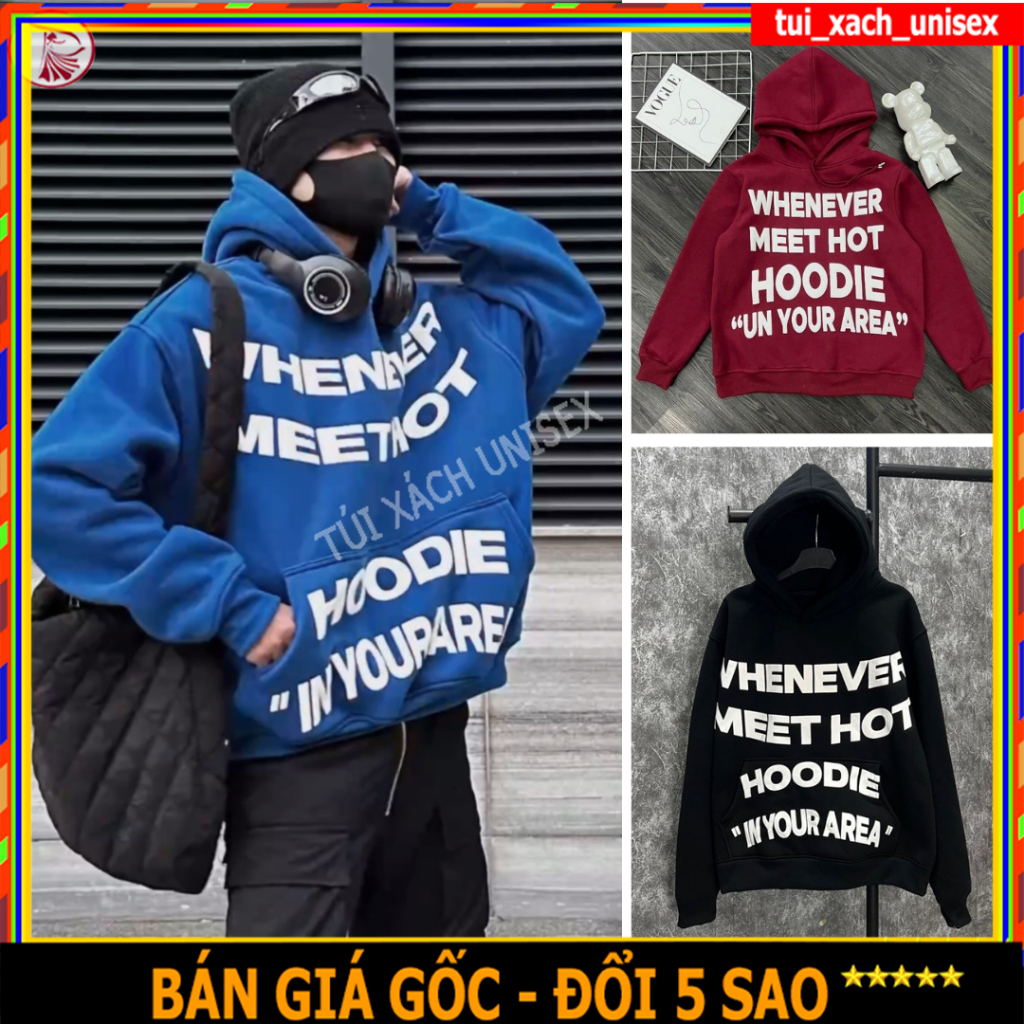Áo Hoodie Whenever In Nổi 3D Form Rộng Dành Cho Nam Nữ phong cách hàn quốc nỉ pe nón 2 lớp dày dặn SSL