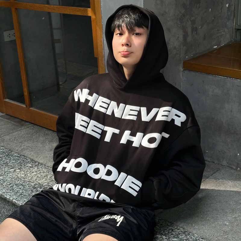 Áo hoodie Whenever form rộng mũ trùm logo in nổi nón 2 lớp chất liệu nỉ PE dày dặn nam nữ UNISEX - SSL
