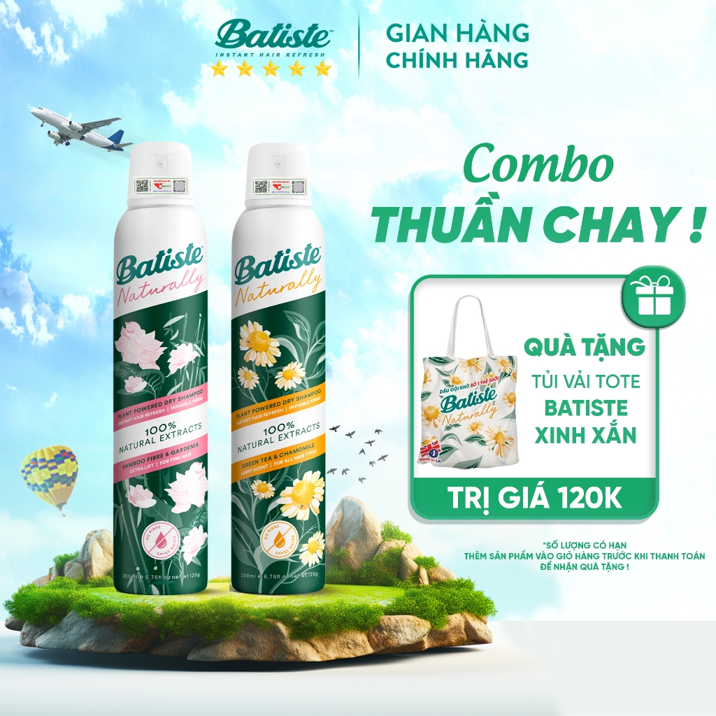 Ảnh 2 Chai Dầu Gội Khô Batiste 100% Naturally Tinh Chất Thiên Nhiên Giúp Tóc Hết Bết Dính, Tươi Mới 200ml 2