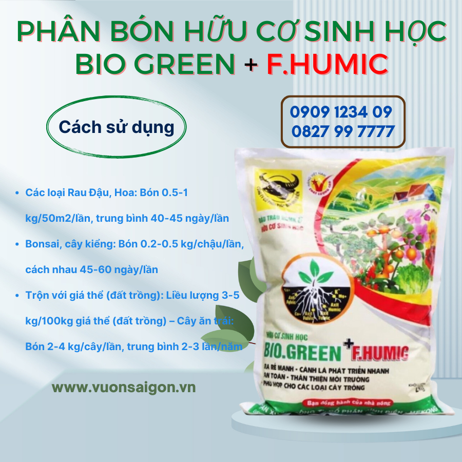 Phân bón hữu cơ sinh học Bio Green + F.Humic gói 2kg 3