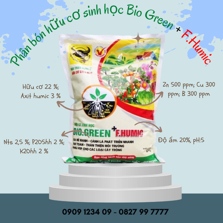 Phân bón hữu cơ sinh học Bio Green + F.Humic gói 2kg 2