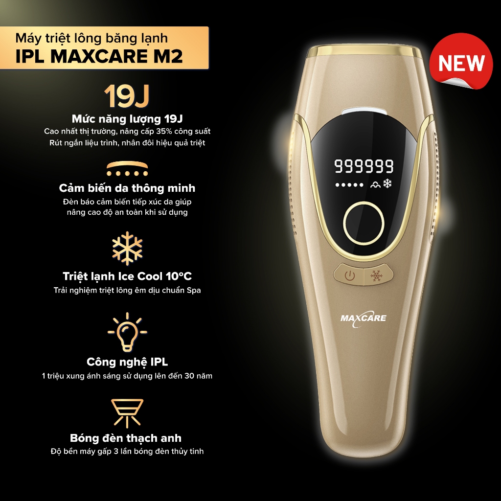 Ảnh Máy Triệt Lông Băng Lạnh TRẺ HÓA DA IPL Maxcare M2 Bản Cao Cấp Tích Hợp Cảm Biến Da, Năng Lượng 19J Tăng 35% Hiệu Quả 2