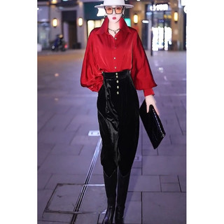 [HOT] Set Áo Sơmi Tay Phồng Phối Quần Baggy Lưng Cao - Hàng Hiệu Cao Thiên Nhi