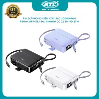[Chứng nhận CCC] Pin dự phòng Remax RPP-553 LCD 20000mAh 2 cáp sạc PD 27W & QC 22.5W