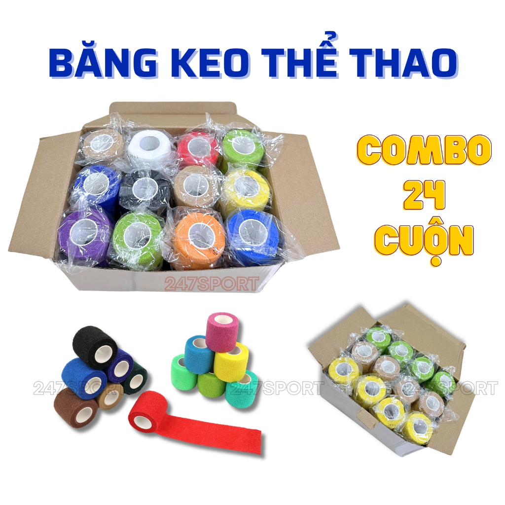 Băng keo thể thao Hộp 24 cuộn, băng quấn cổ chân cao su non cuốn cổ tay hạn chế chấn thương thể thao
