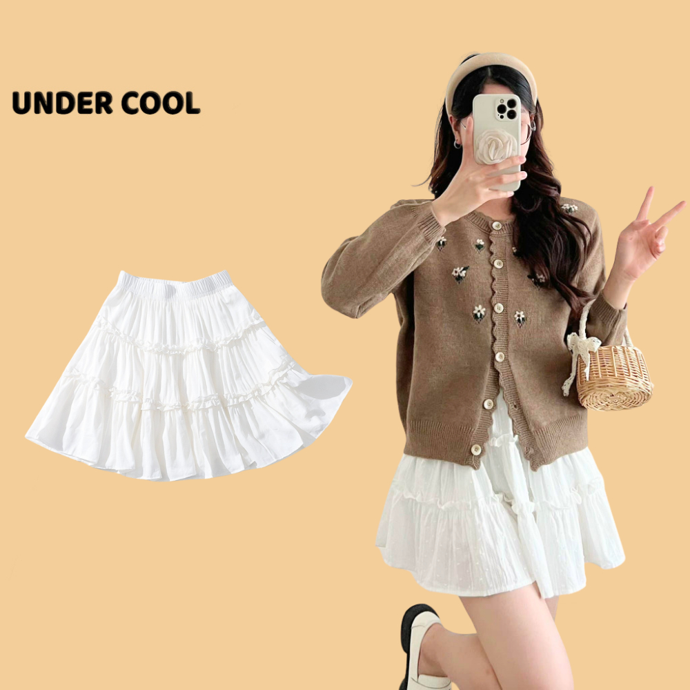 Chân Váy Ngắn Trắng 3 Tầng UNDERCOOL Chấm Bi Viền Bèo Có Lót Trong CV10