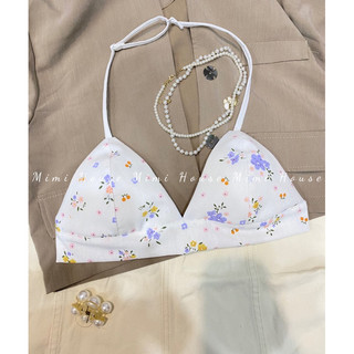 Áo bra hoạ tiết hoa cỏ chất linen bảng lưng 5cm - Handmade by Mimi house
