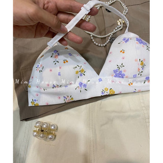 Áo bra hoạ tiết hoa cỏ chất linen bảng lưng 5cm - Handmade by Mimi house
