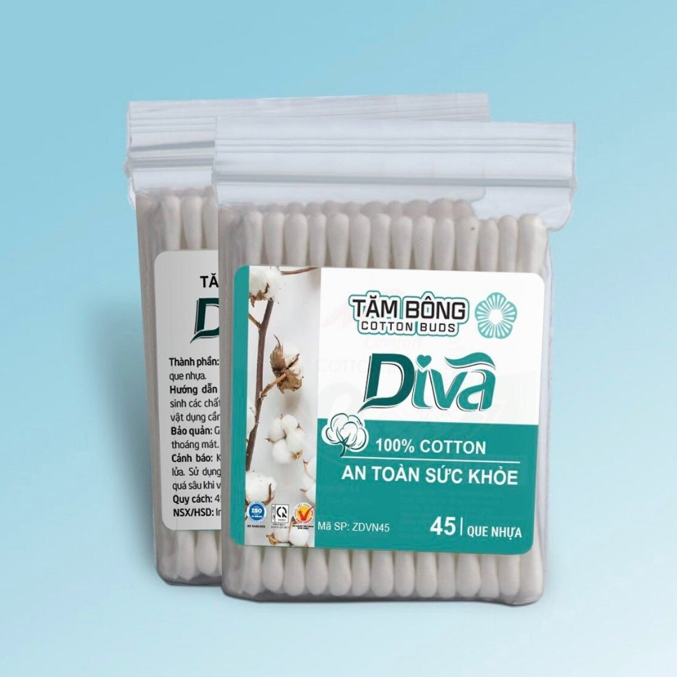Ảnh Tặng thêm 2 gói khi mua 10 gói Tăm bông kháng khuẩn Diva 100% Bông Tự Nhiên 3