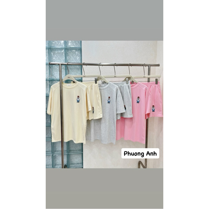 Set bộ đùi logo gấu thêu nổi chất cotton tàu thấm hút mồ hôi