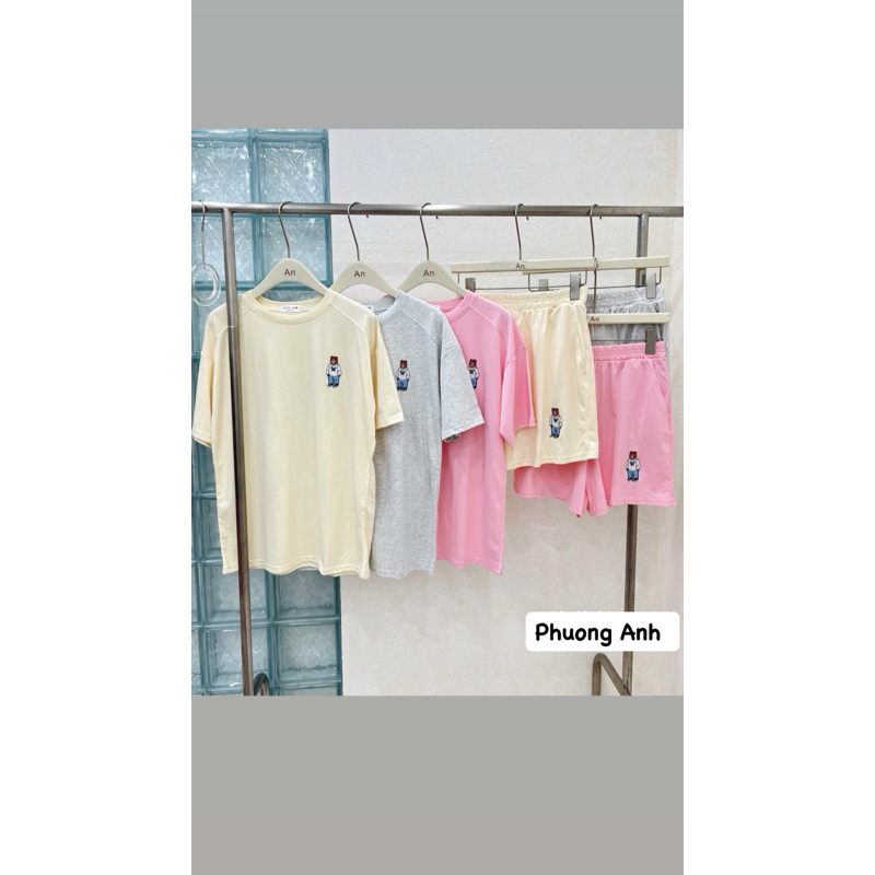 Set bộ đùi logo gấu thêu nổi chất cotton tàu thấm hút mồ hôi