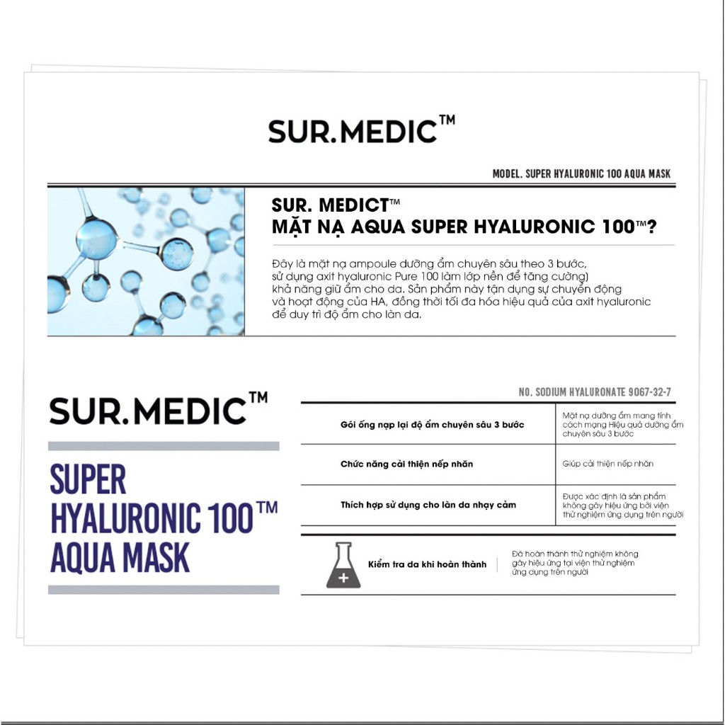 Ảnh Combo 10 Mặt Nạ Cấp Nước SUR.MEDIC Super Hyaluronic 100TM Aqua Mask 30g 3