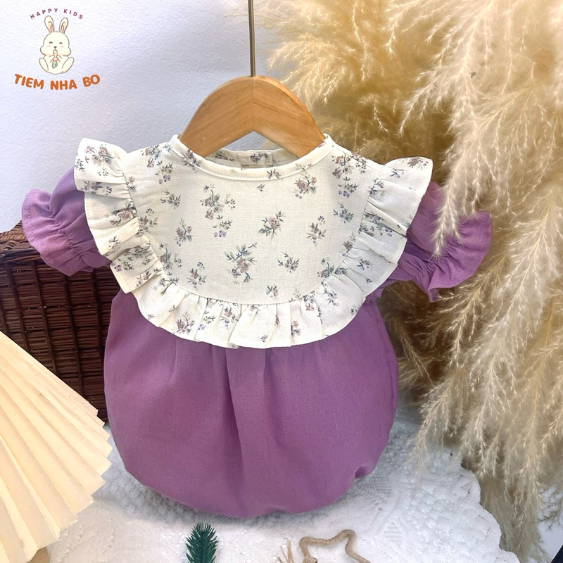 Bodysuit cho bé gái sơ sinh cổ bèo cánh tiên vải linen 4 màu dễ thương size 5-11kg Tiệm Nhà Bơ