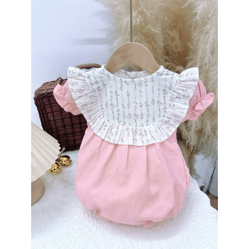 Bodysuit cho bé gái sơ sinh cổ bèo cánh tiên vải linen 4 màu dễ thương size 5-11kg Tiệm Nhà Bơ